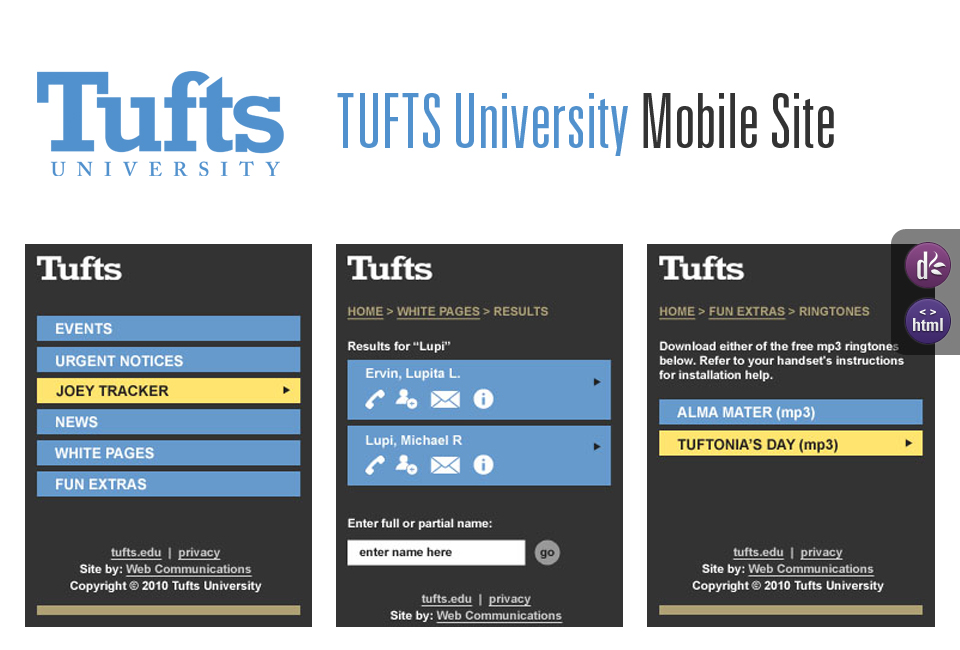 TUFTS University Mobile Site